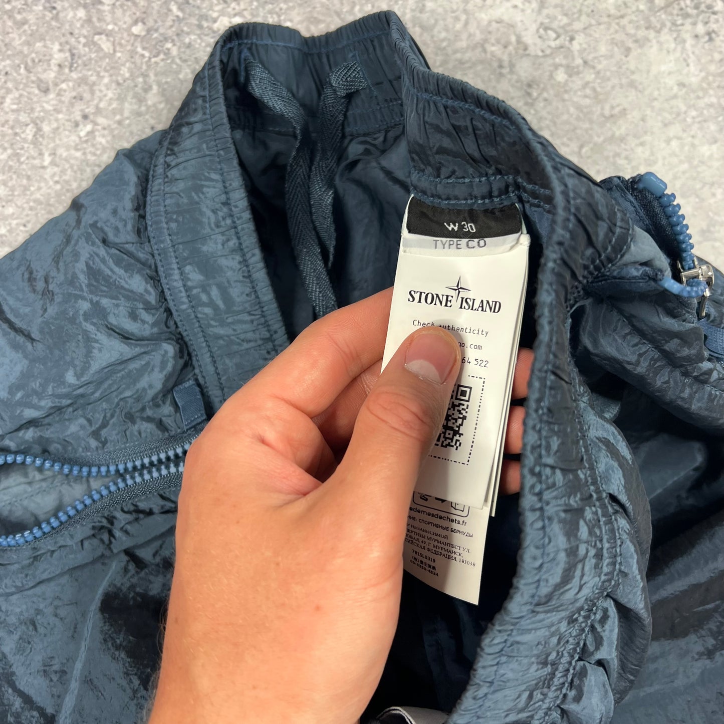 Stone Island Blue Nylon Metal Cargo Shorts W30”