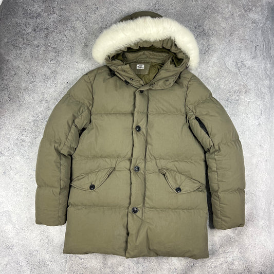 CP Company Khaki Fur 50 Fili Down Jacket 50 Large 23”