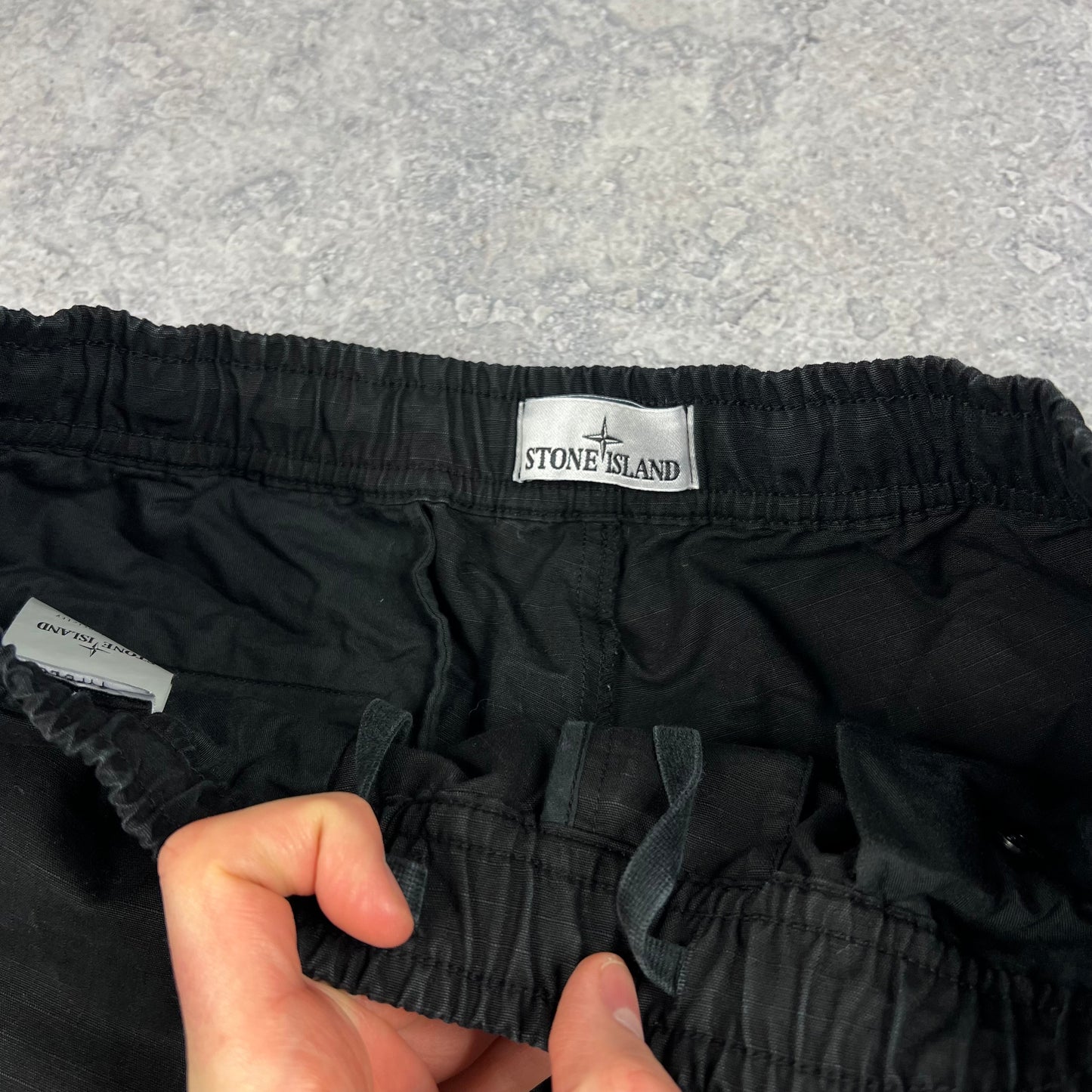 Stone Island Black Ripstop Loose Cargo Trousers W31”