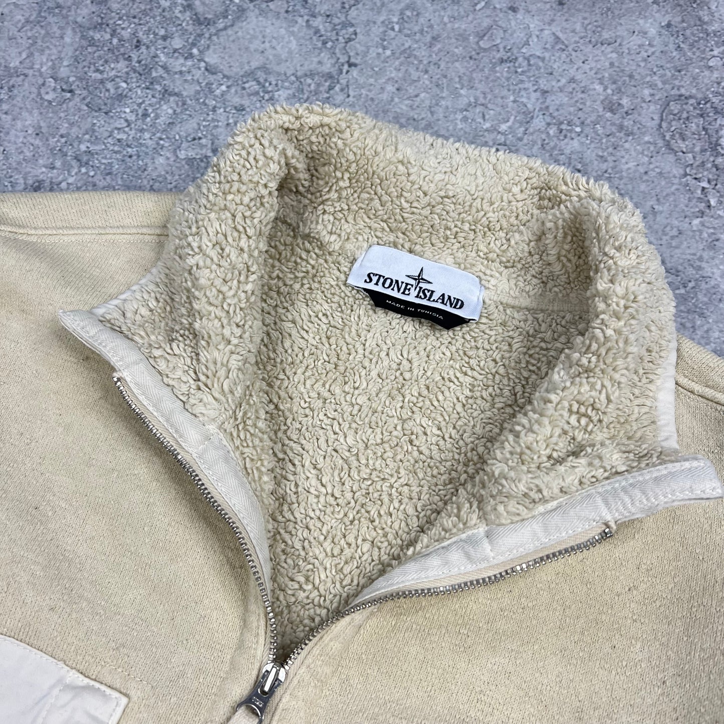 Stone Island Beige Terry Fleece Plated Jacket Large 23.25”