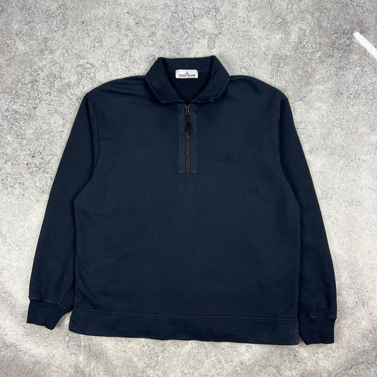 Stone Island Navy Logo Quarter Zip Sweatshirt Large 25.25”