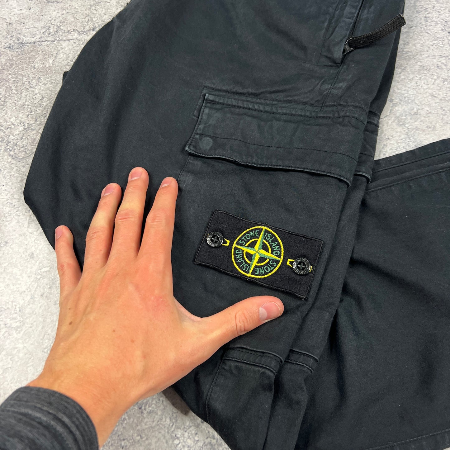 Stone Island Black Cuffed Cargo Trousers W32”