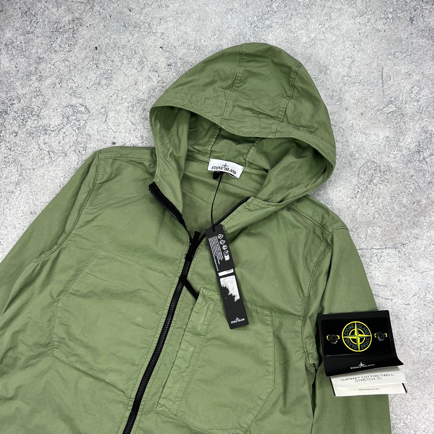 Stone Island Green Supima Cotton Twill Jacket Medium 21.5” BNWT