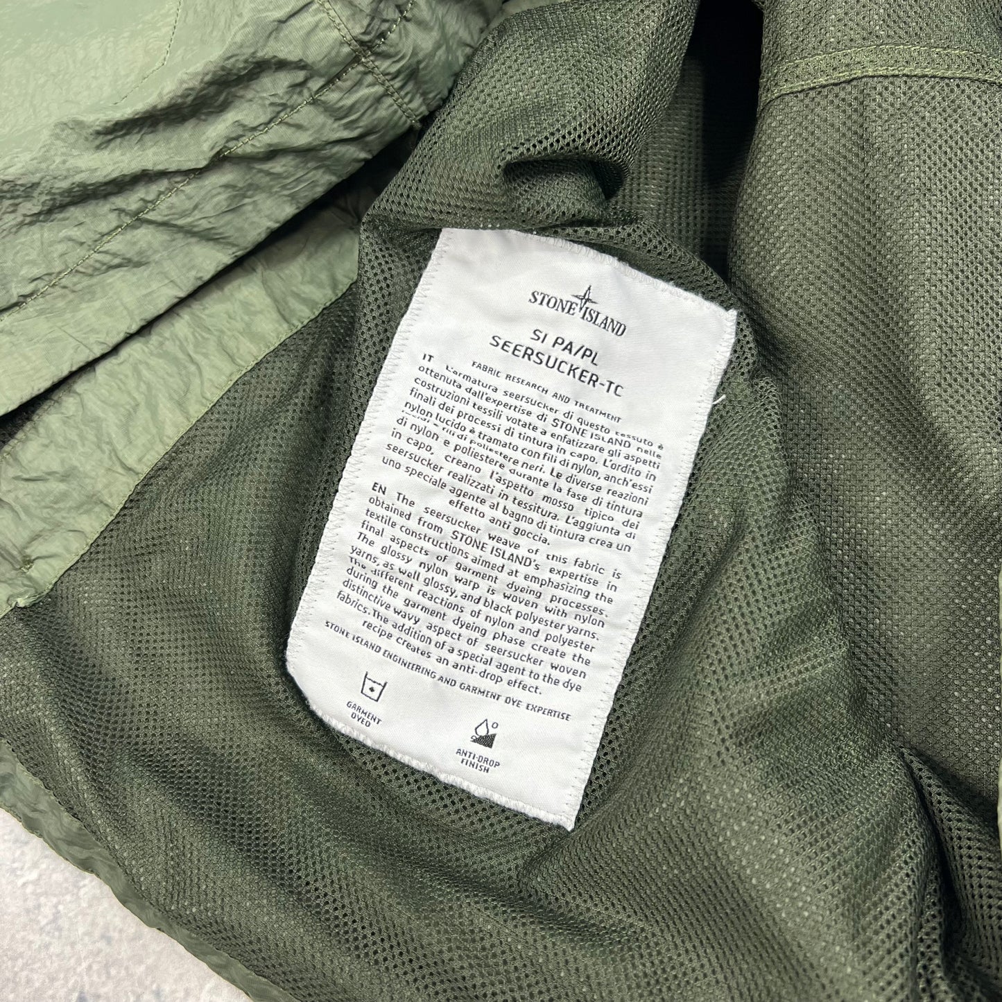 Stone Island Khaki Seersucker Nylon Overshirt  Large 22.5”
