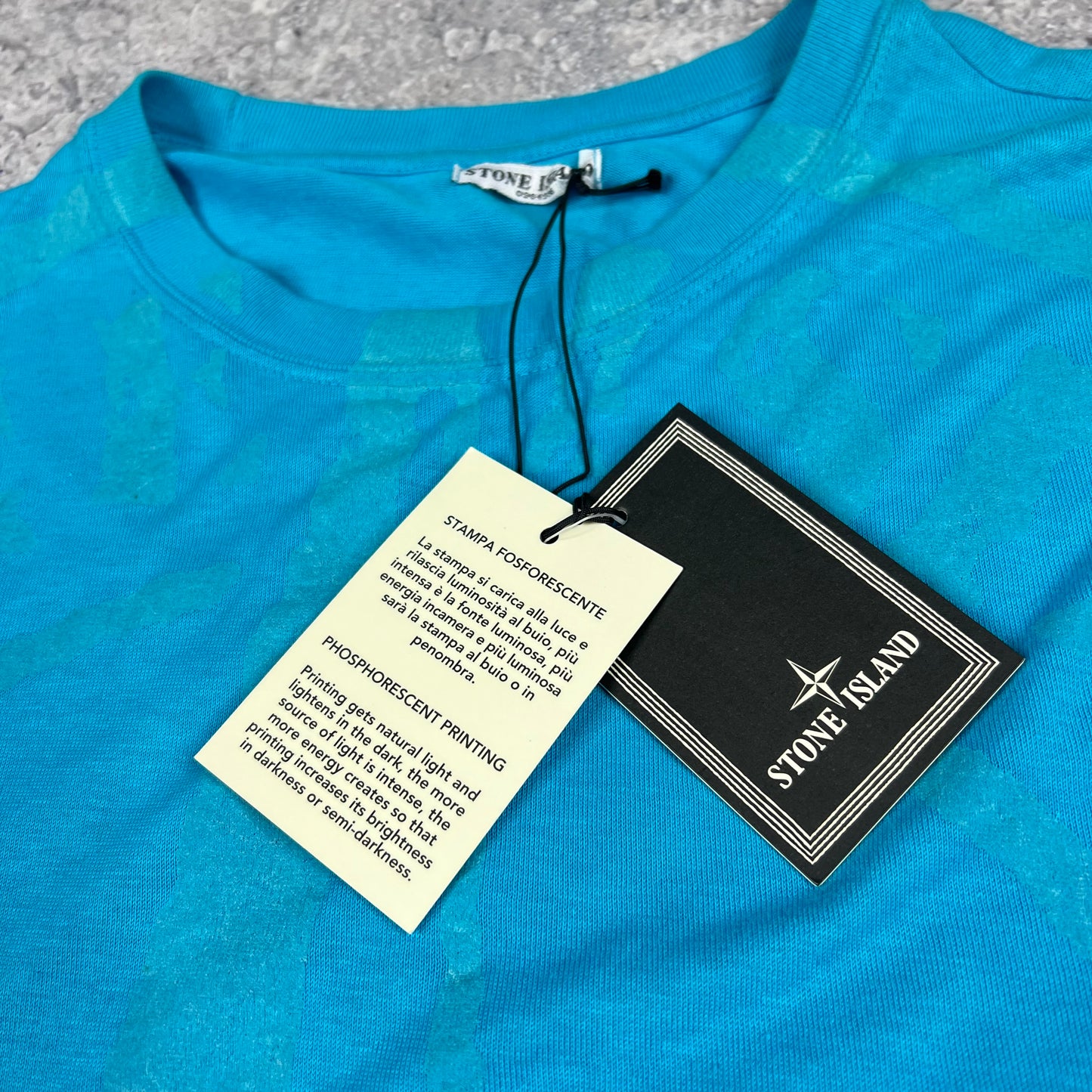 Stone Island Blue Phosphorescent Print T-Shirt Large (Fits S/M) 19.75”