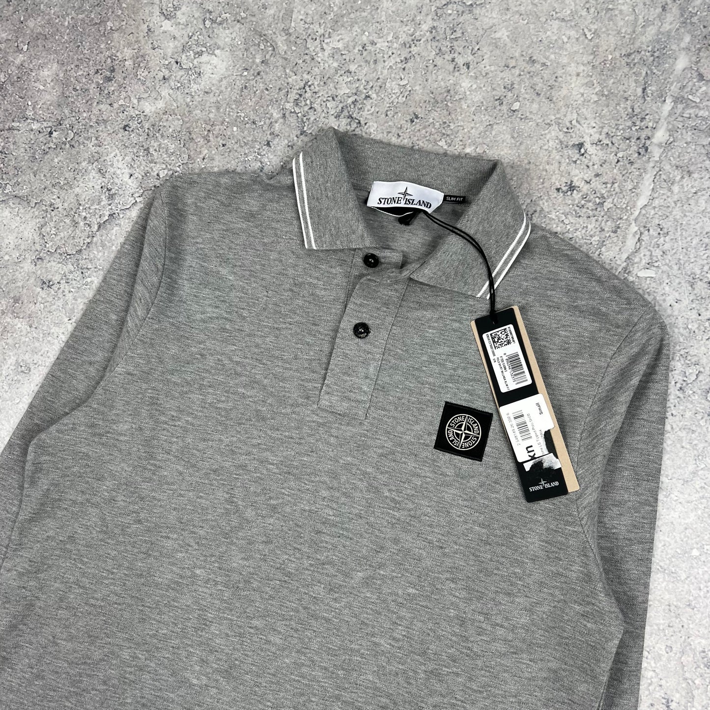 Stone Island Grey L/S Polo Small 19.75” BNWT