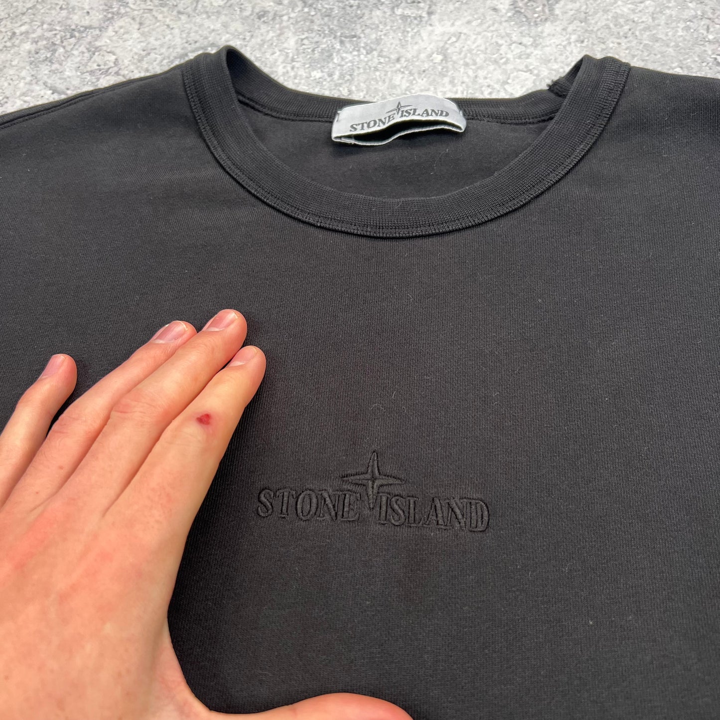 Stone Island Black Boxy Logo Sweatshirt Small 23”