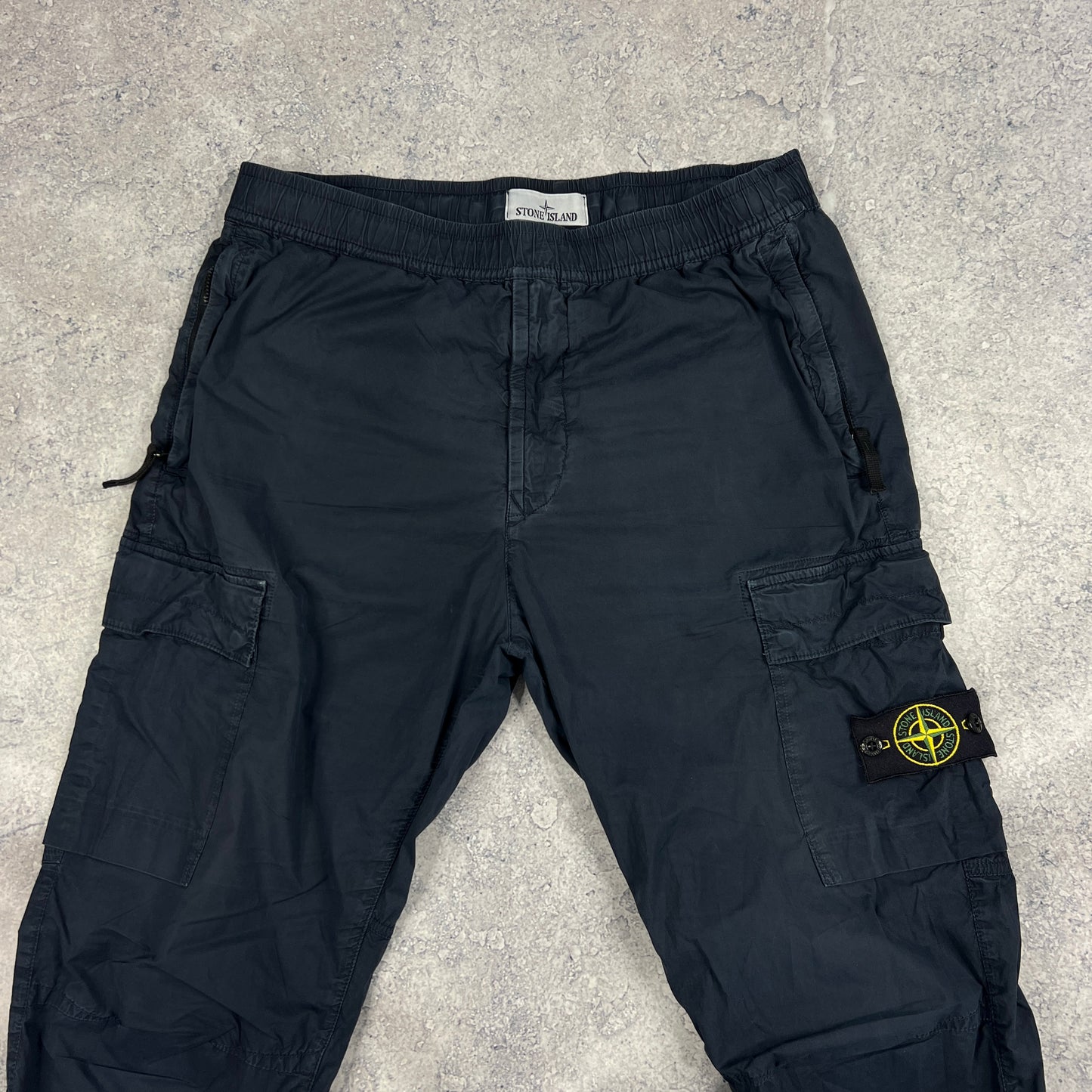 Stone Island Navy Cuffed Tela Parachute Cargo Trousers W34”