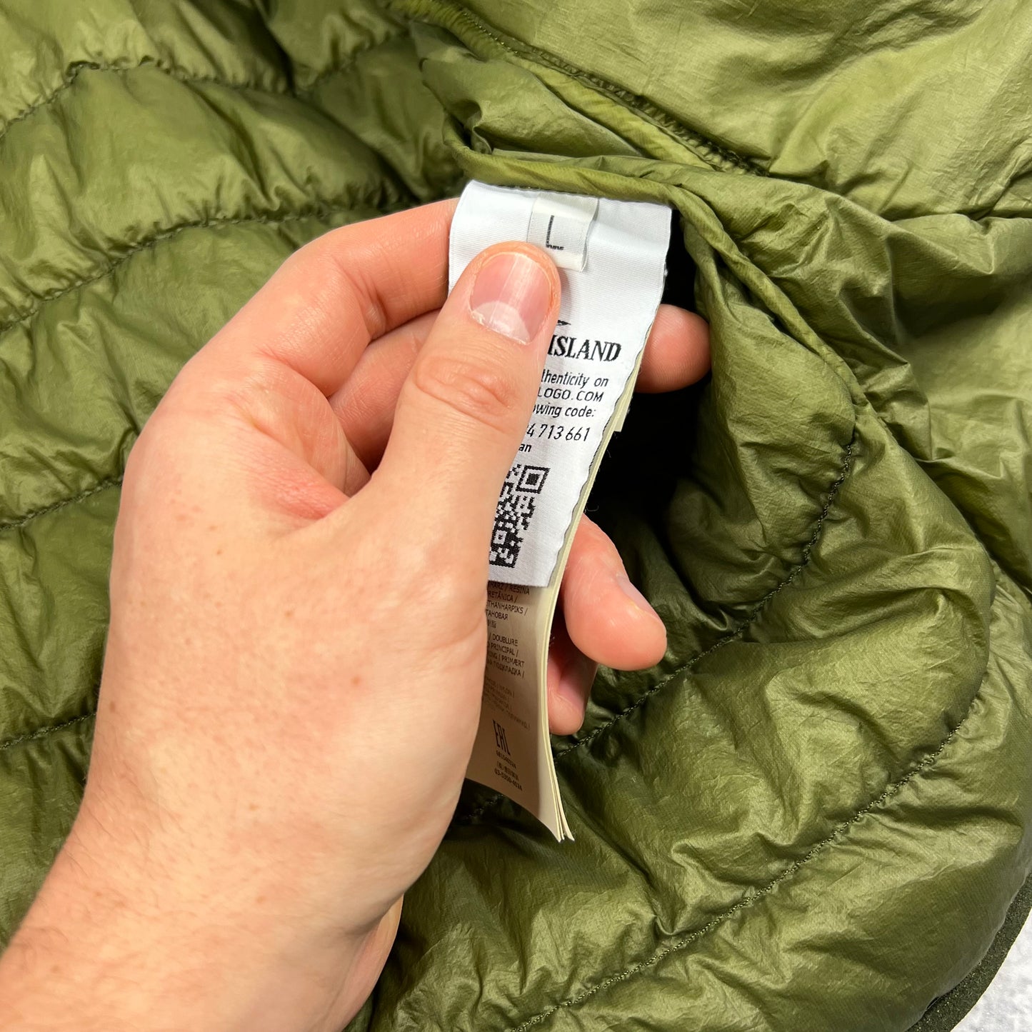 Stone Island Khaki Micro Yarn Down Jacket Large 22”