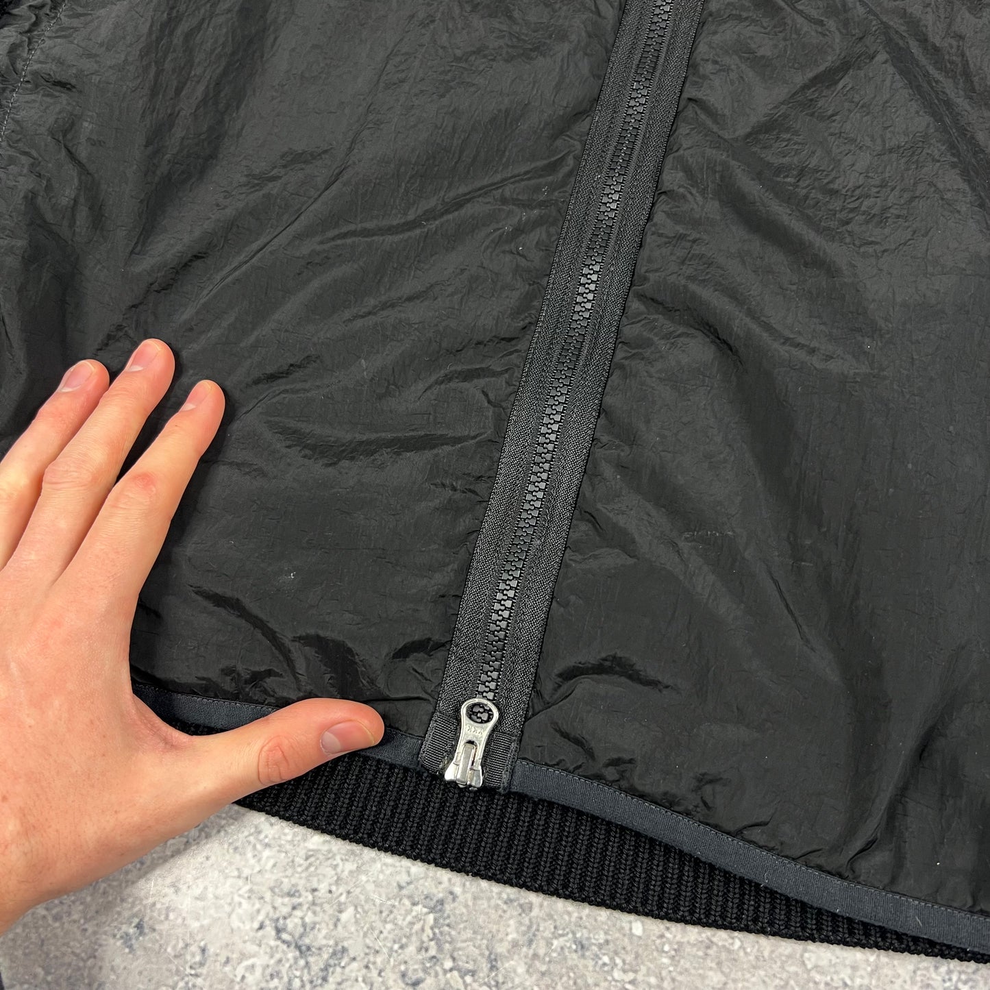 Stone Island Black Nylon Metal Primaloft Hooded Knit Jacket Large 23”