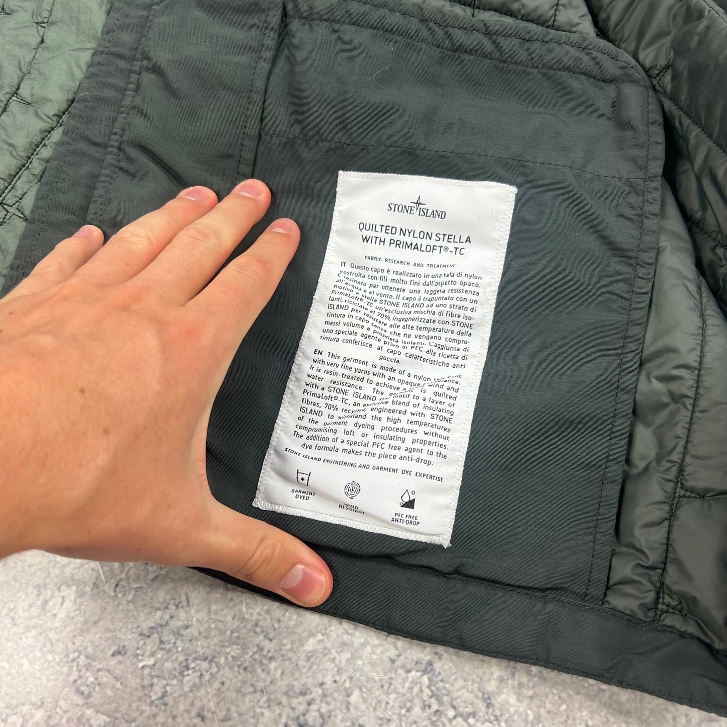 Stone Island Green Quilted Nylon Stella Primaloft Jacket Large 24.5”