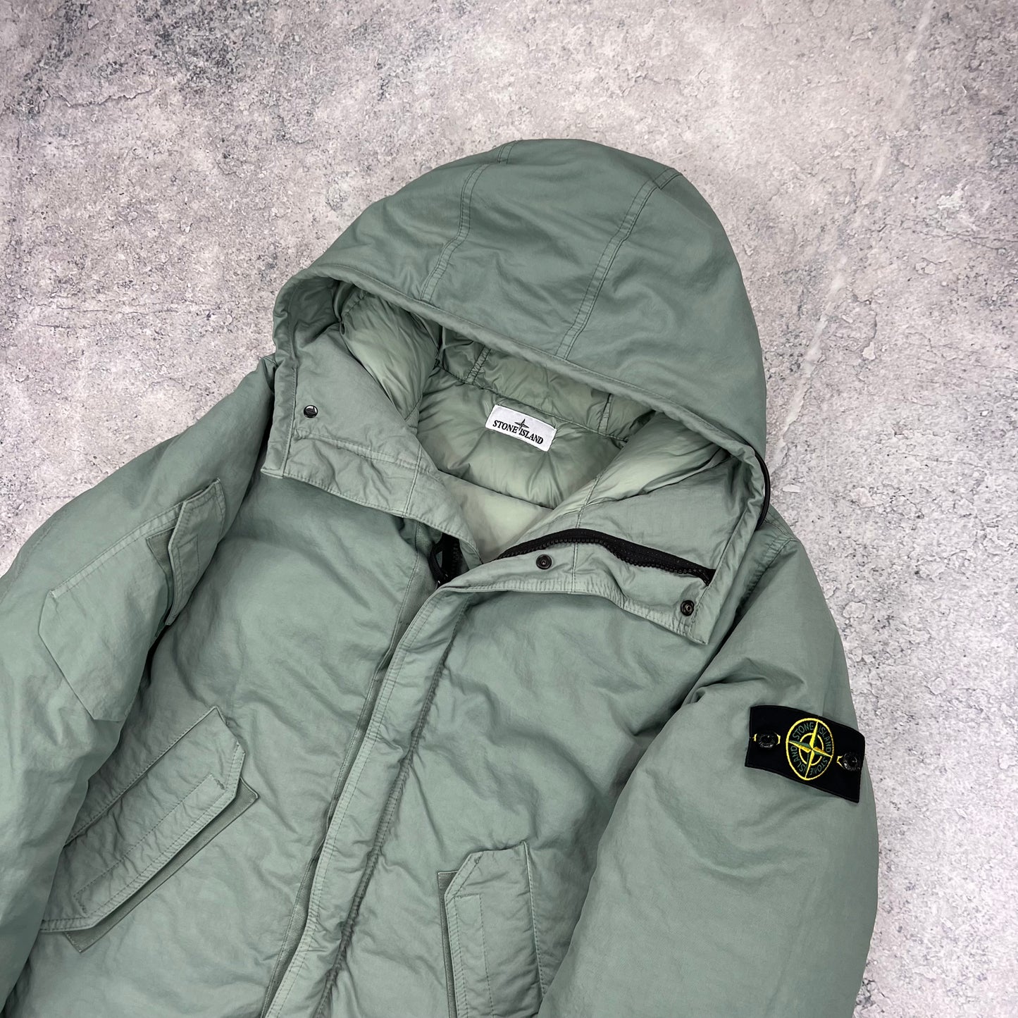 Stone Island Green Opaque Nylon Twill Down Jacket Large 26.5”