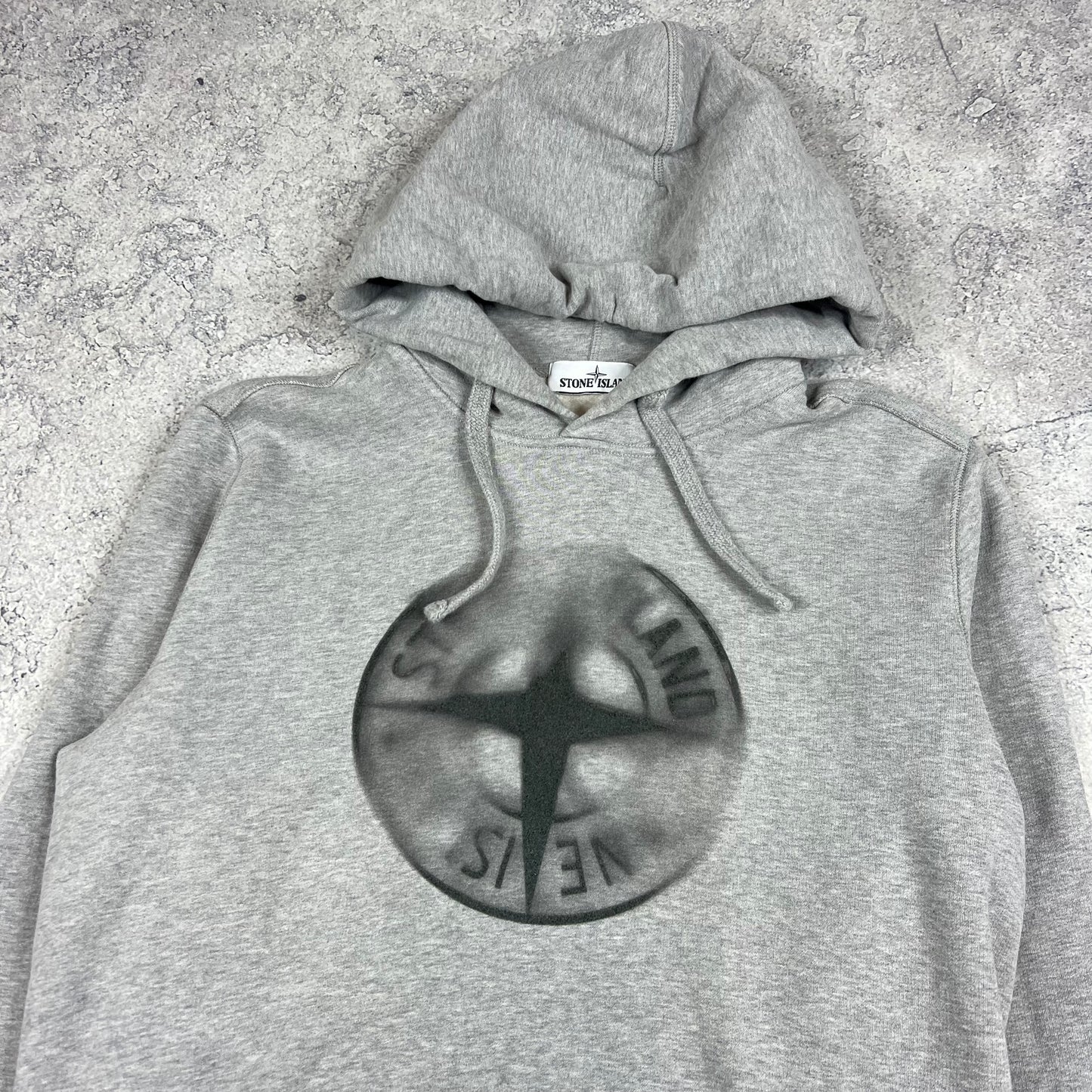 Stone Island Grey Compass Logo Hoodie Large 22.5”