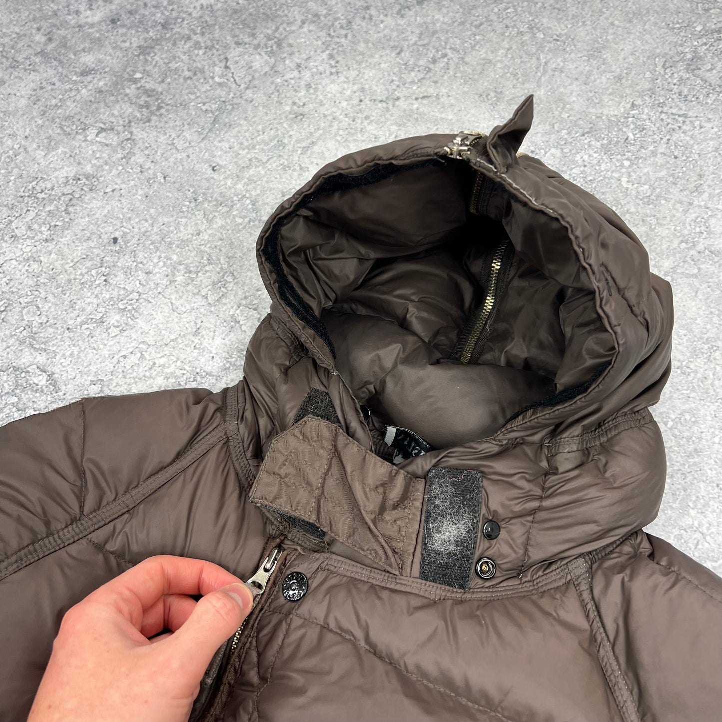 Stone Island Brown Opaque Nylon Tela Down Jacket XL 24.5”