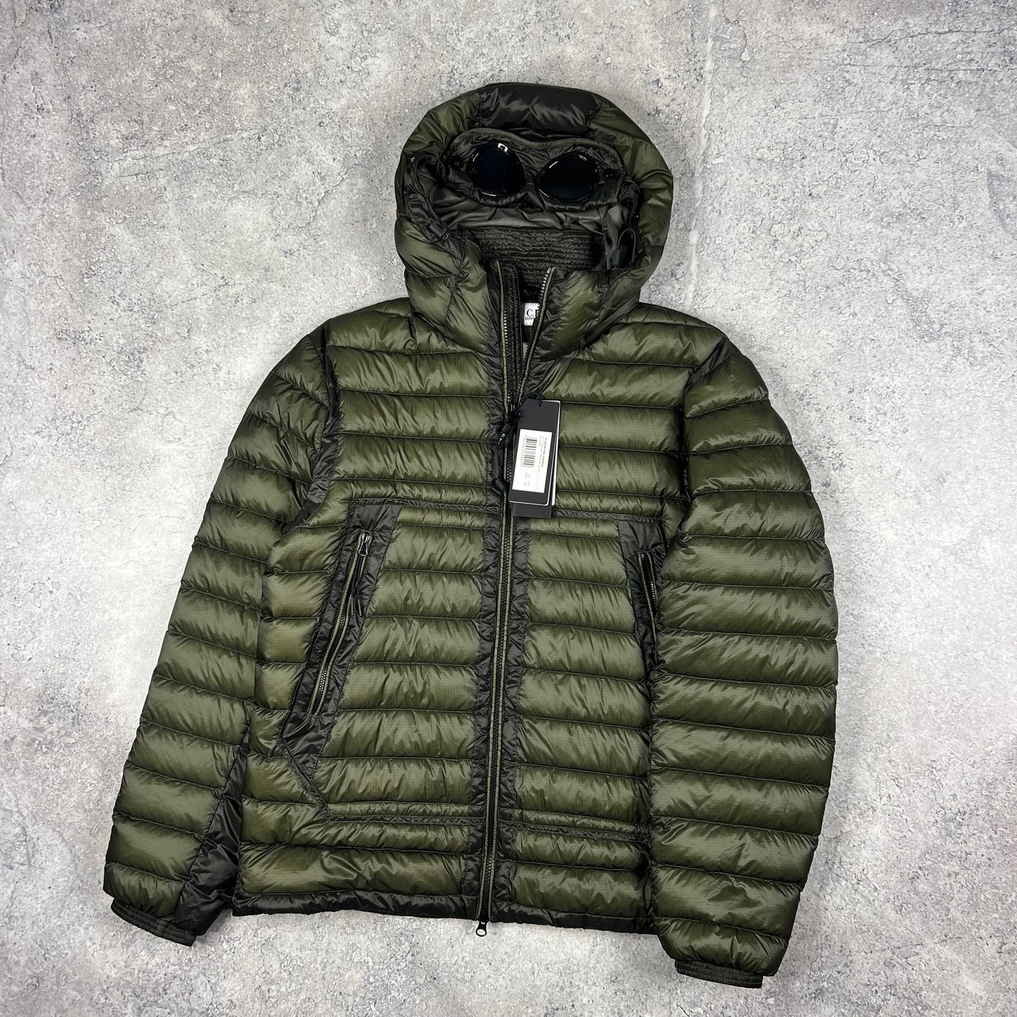 CP Company Khaki DD Shell Down Goggle Jacket Size 52- L/XL 23” BNWT