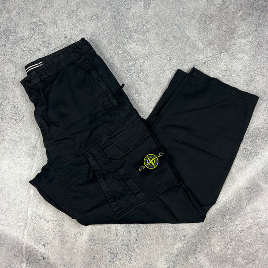 Stone Island Black Loose Fit Cargo Trousers W33-34”