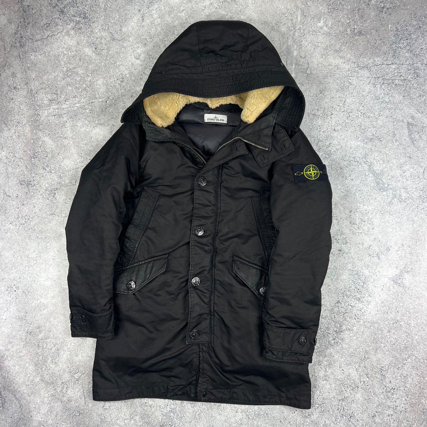 Stone Island Black David Down Parka Jacket Small 22”
