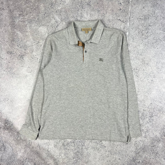 Burberry Grey Long Sleeve Polo Shirt Large 21.5”