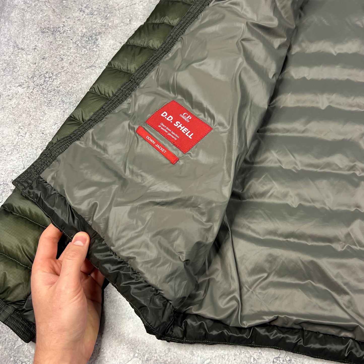 CP Company Khaki DD Shell Down Goggle Jacket Size 52- L/XL 23” BNWT