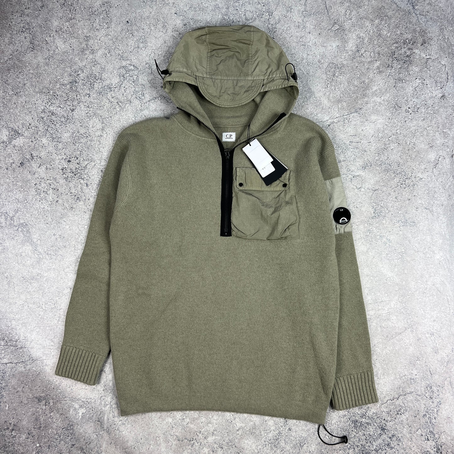 CP Company Green HZ Hooded Lens Knit Size 54- XXL 24.5” BNWT