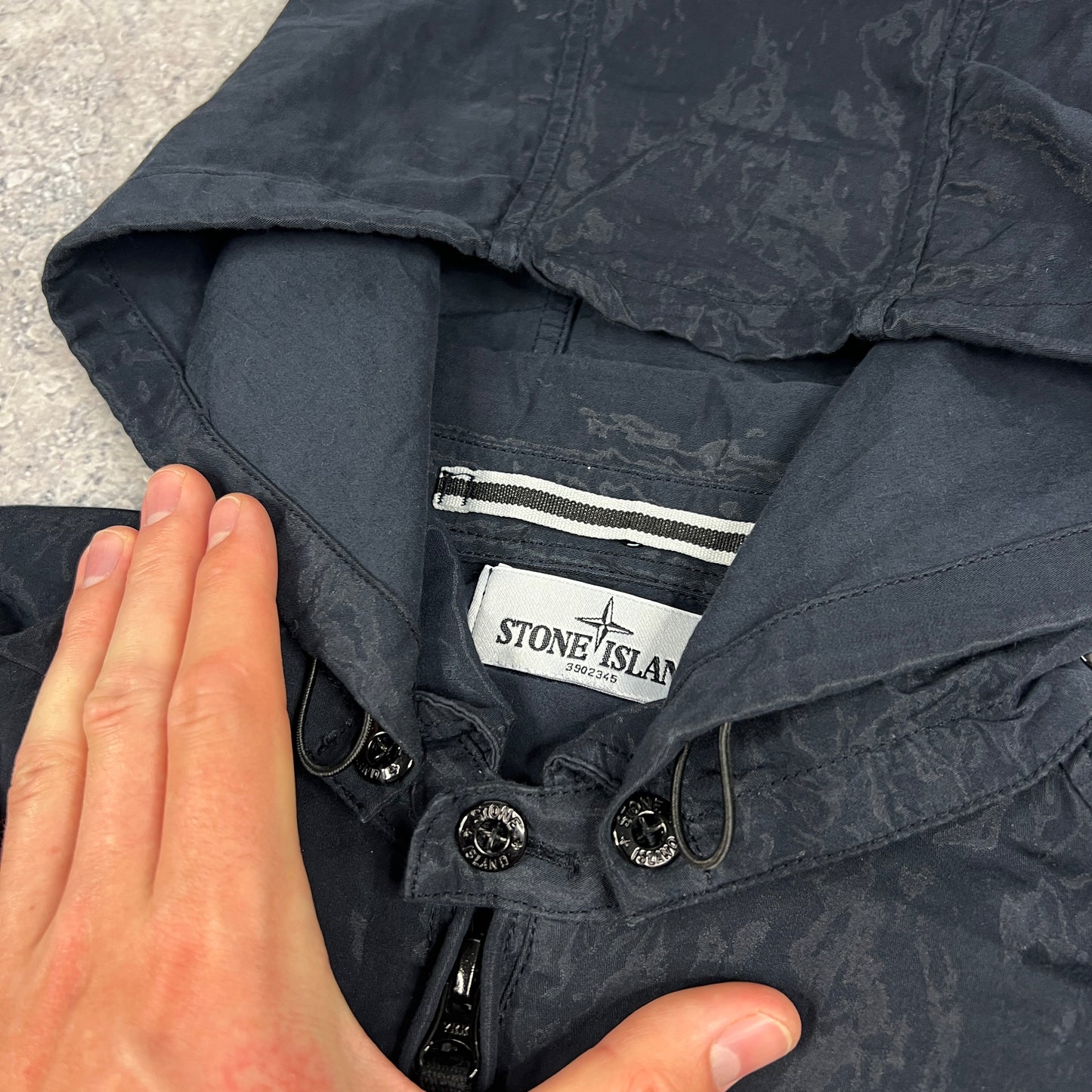 Stone Island Navy Cotton/Nylon Shimmer Hooded Overshirt XL 23.5”