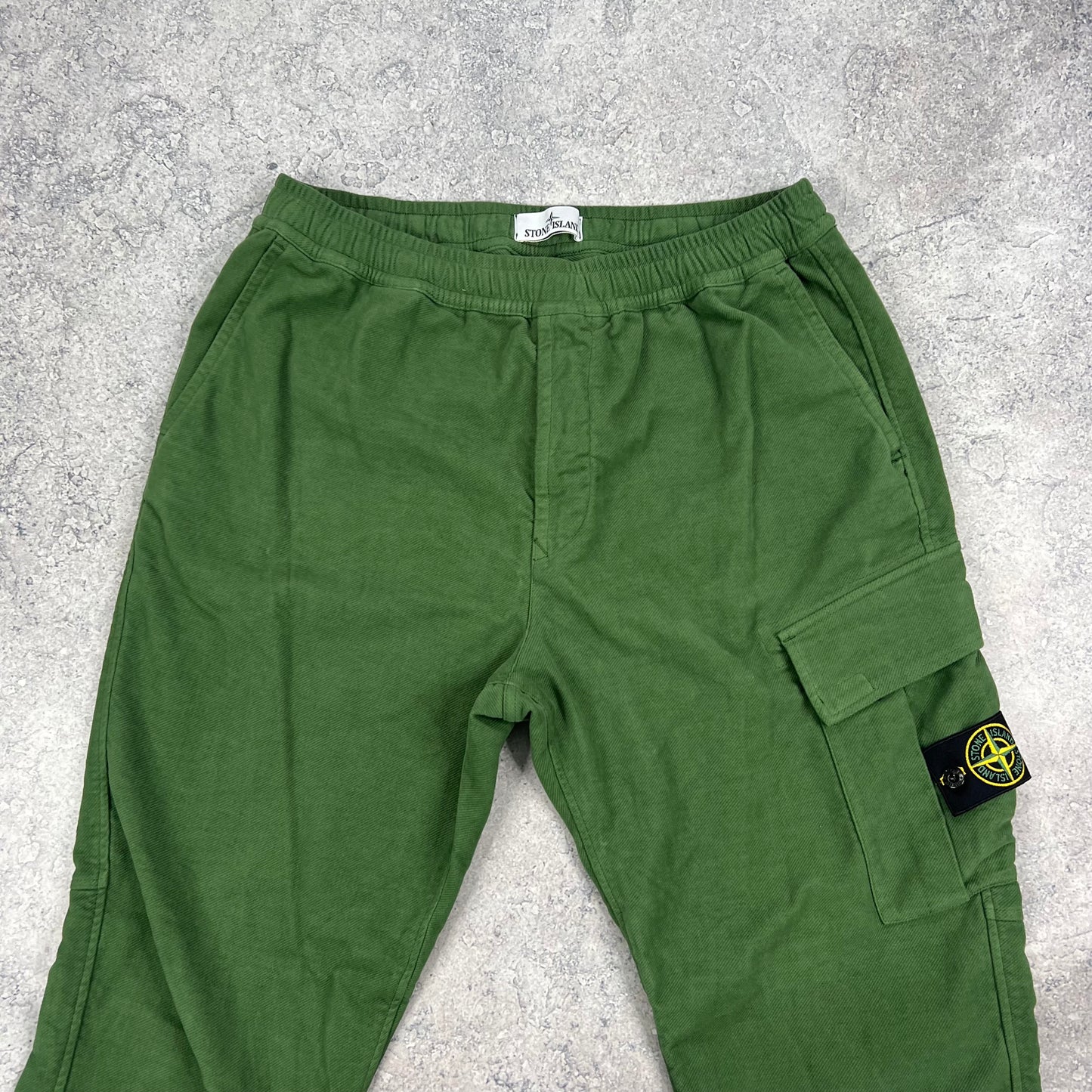 Stone Island Green Diagonal Weave Cargo Trousers W34”