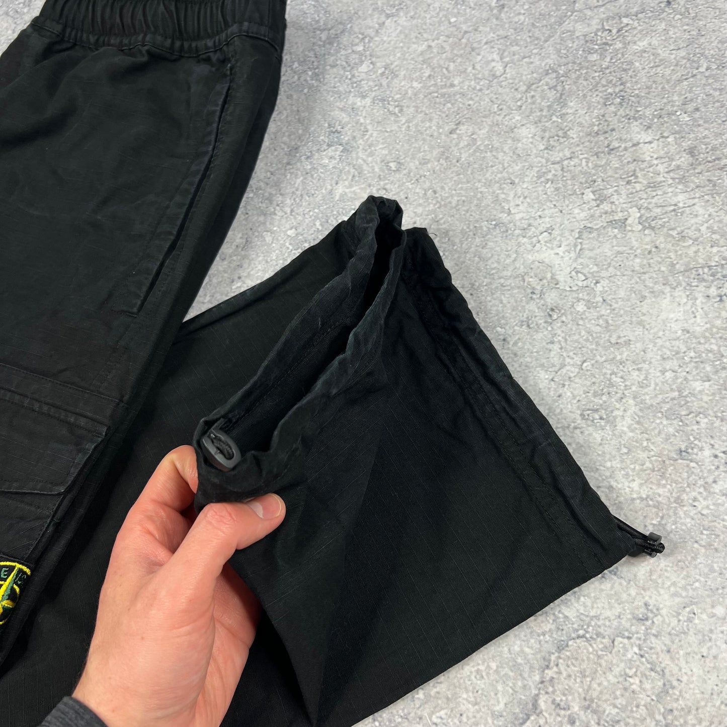 Stone Island Black Ripstop Loose Cargo Trousers W31”