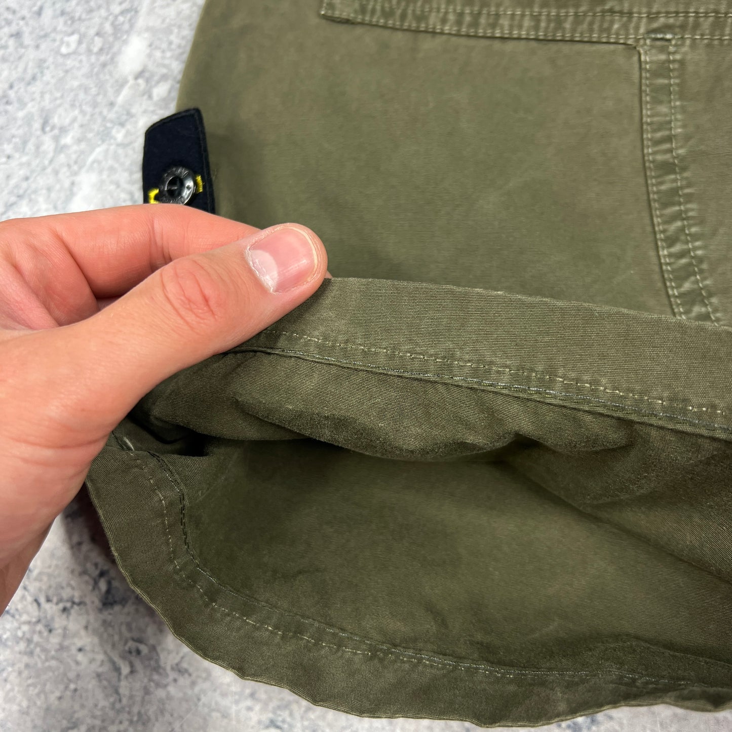 Stone Island Khaki Garment Dyed Cargo Shorts W32-34”