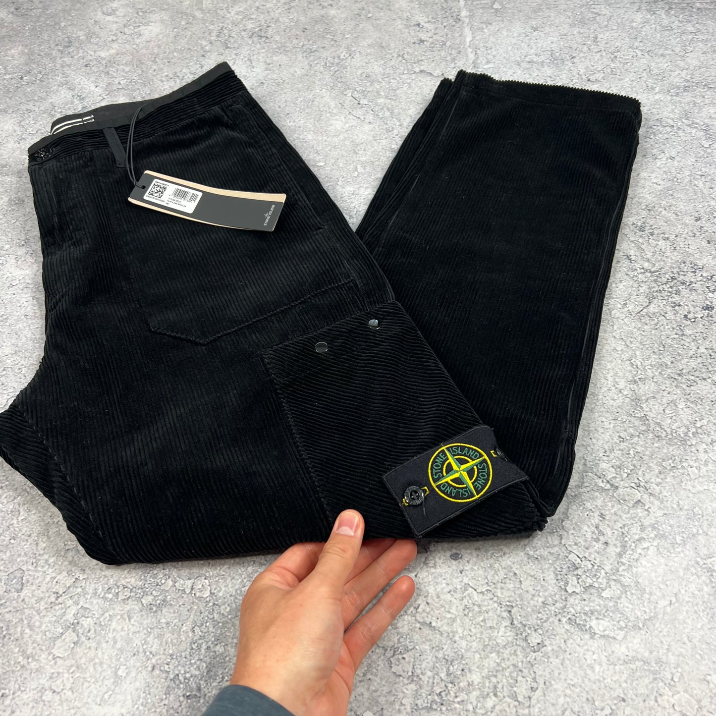 Stone Island Black Corduroy Cargo Trousers W31-32” BNWT