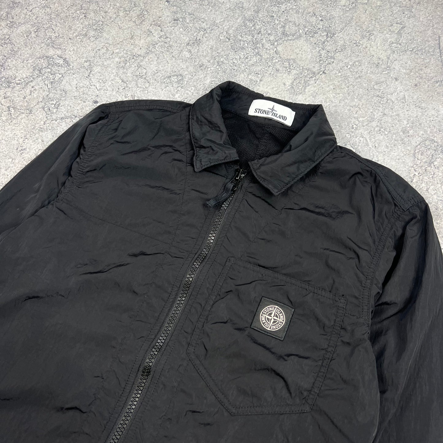 Stone Island Black Nylon Metal Patch Overshirt Small 19.75”