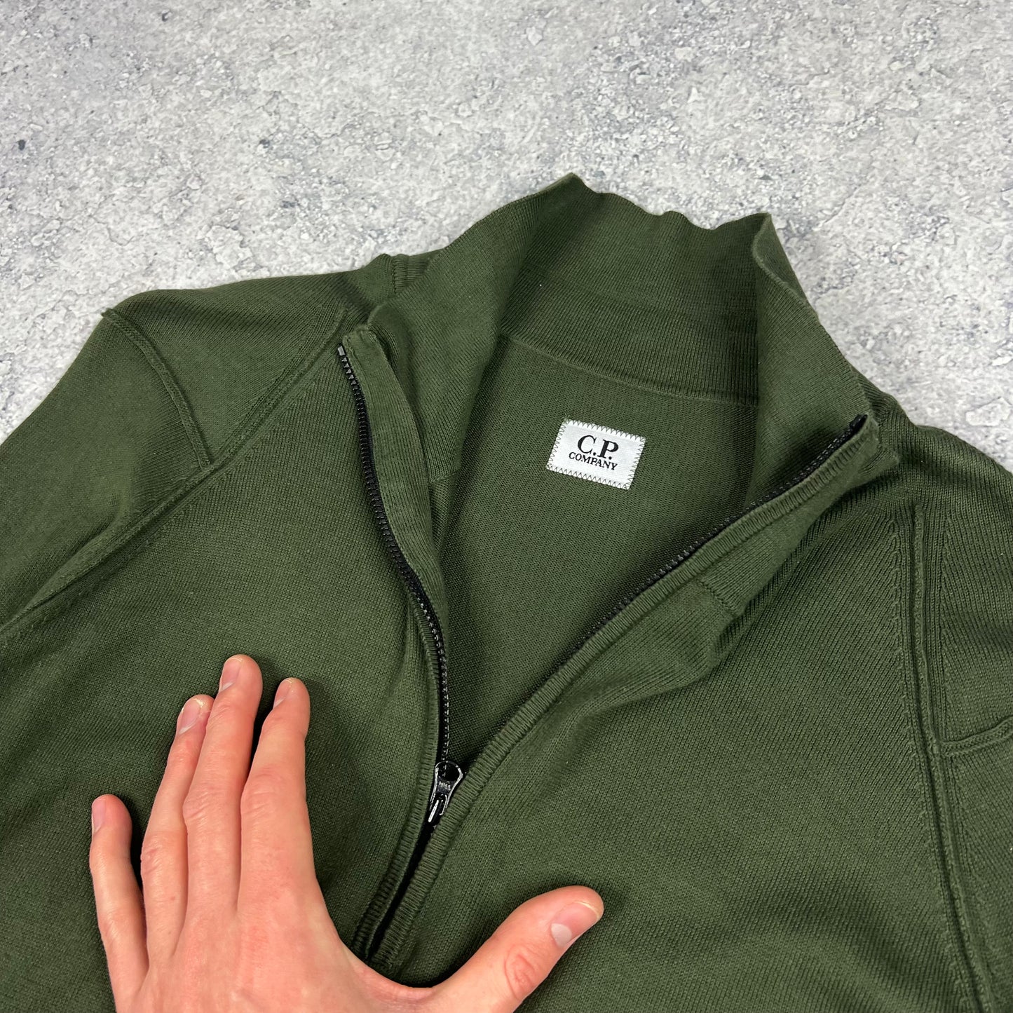 CP Company Green Knit Lens Q Zip Size 50 M/L 20”