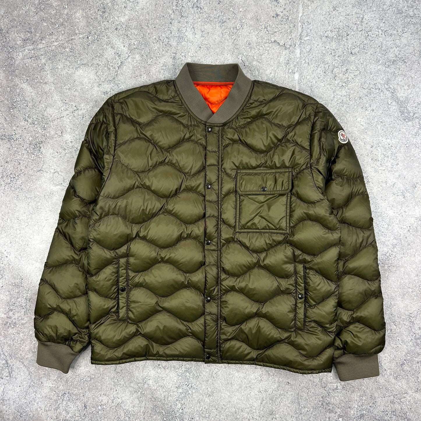 Moncler Franck Khaki Down Bomber Jacket Size 6 XL 25”