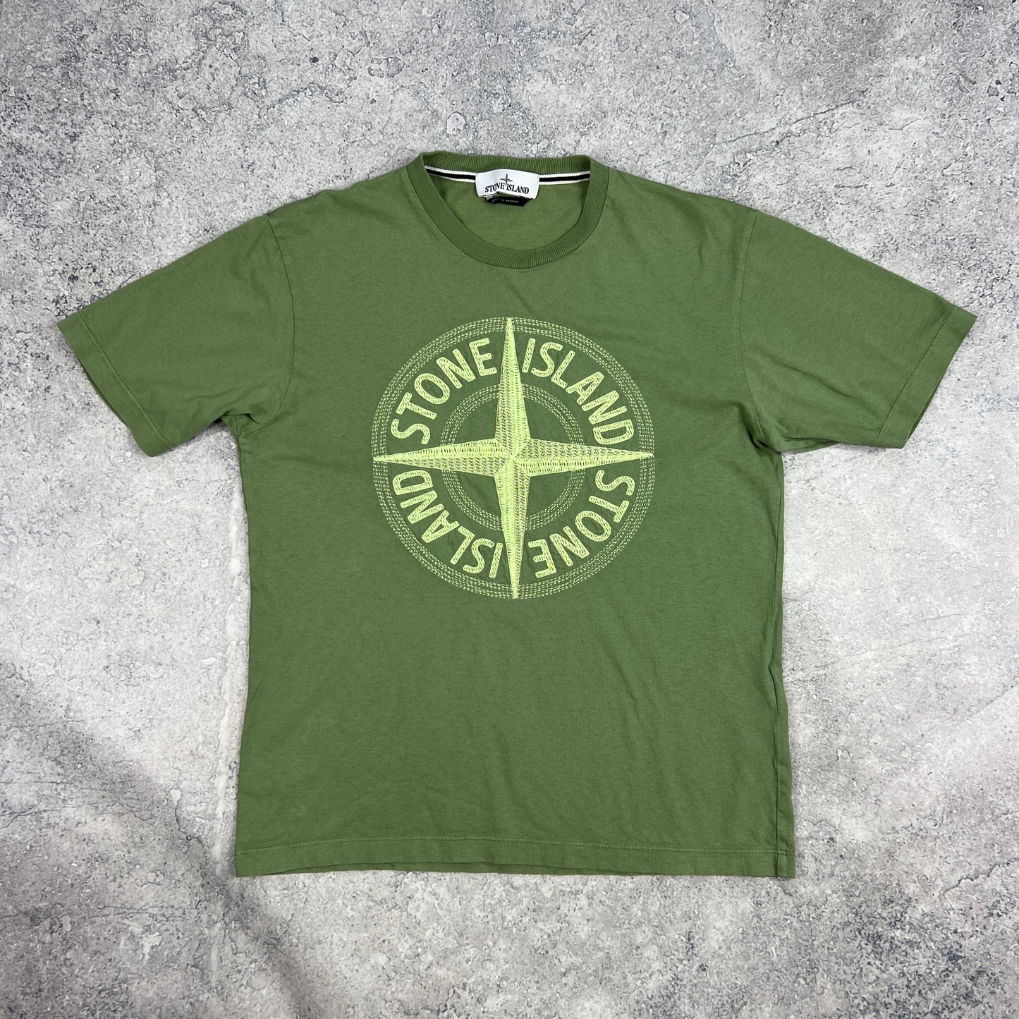 Stone Island Green Stitch Logo T-Shirt Medium 20.75”