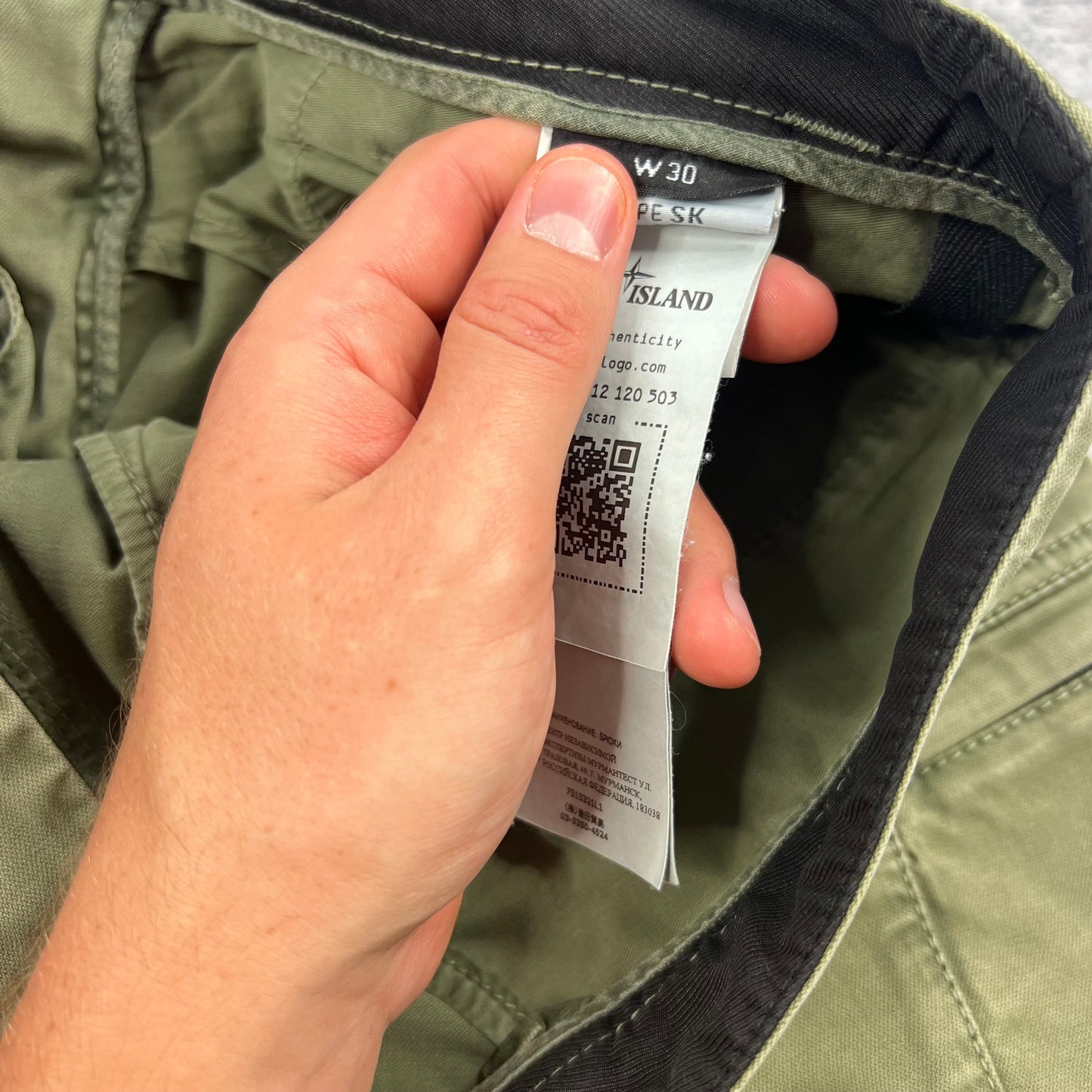 Stone Island Green Skinny Cargo Trousers W30”