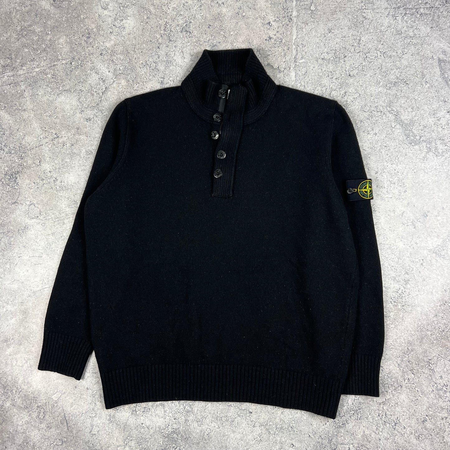 Stone Island Black Wool Quarter Zip Knit XXL 25”