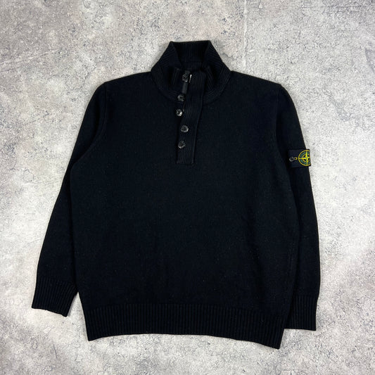 Stone Island Black Wool Quarter Zip Knit XXL 25”