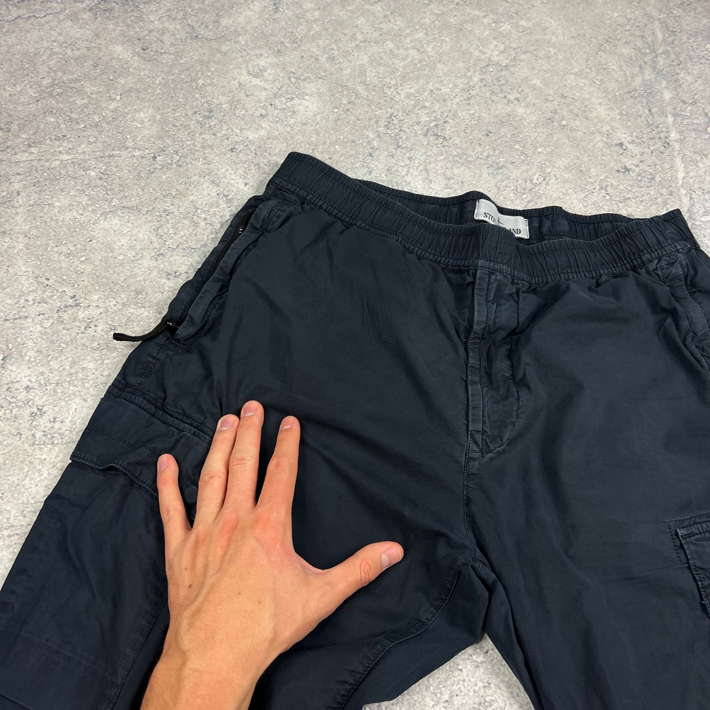 Stone Island Navy Cuffed Tela Parachute Cargo Trousers W34”