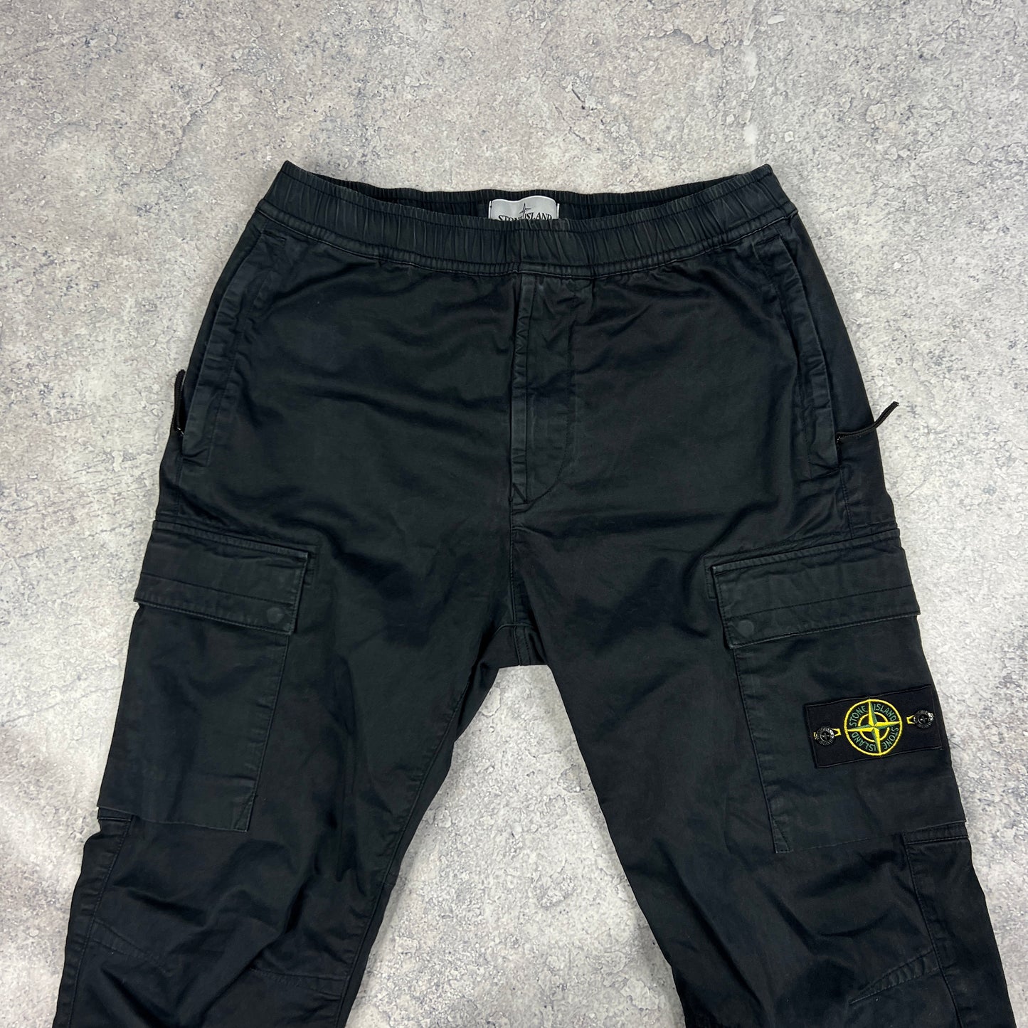 Stone Island Black Cuffed Cargo Trousers W32”