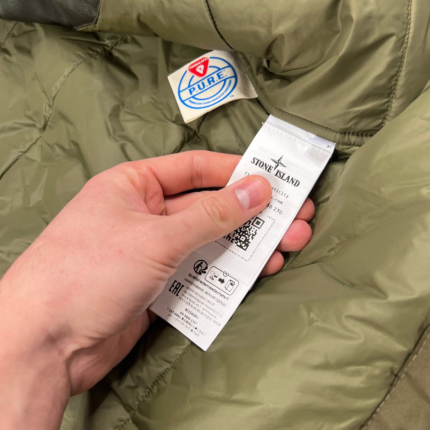 Stone Island Khaki Ghost O-Ventile Primaloft Jacket Large 24” BNWT