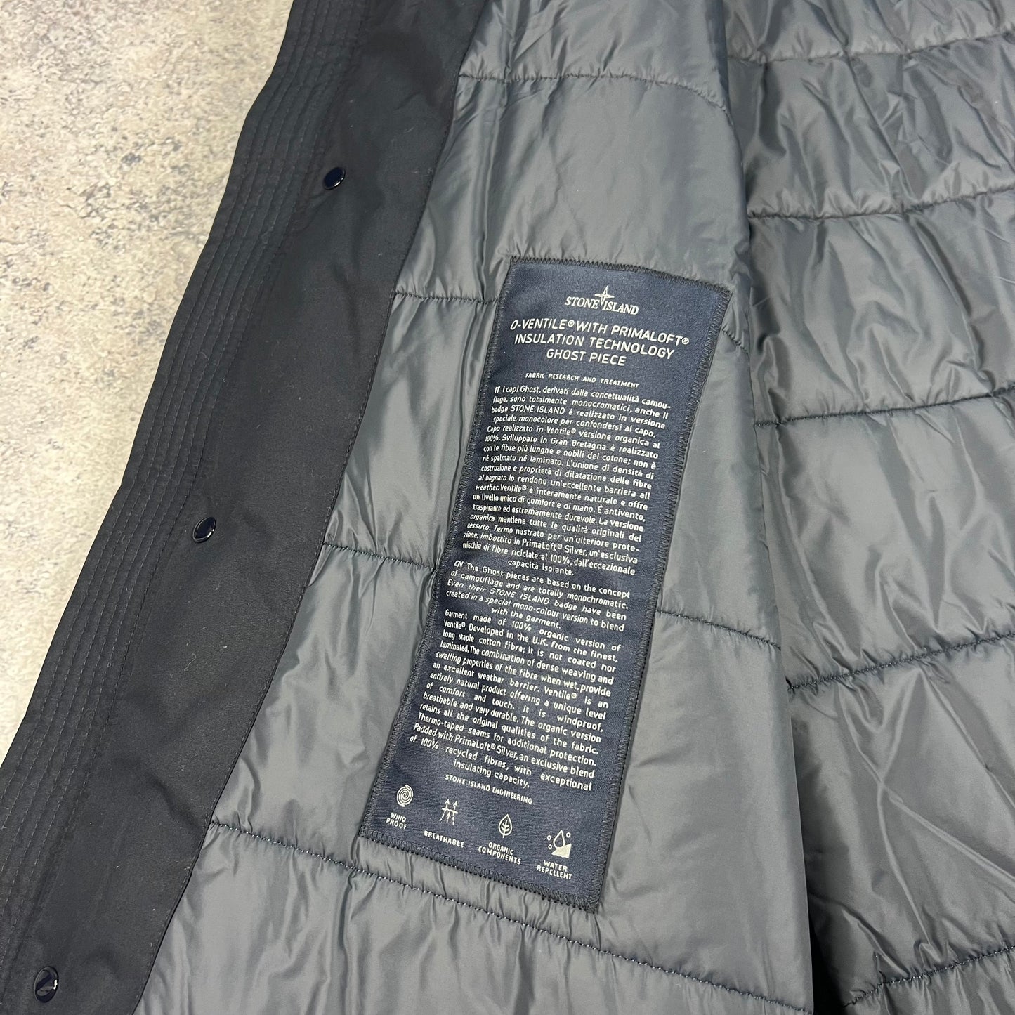 Stone Island Navy Ghost O-Ventile Primaloft Jacket XL 26” BNWT