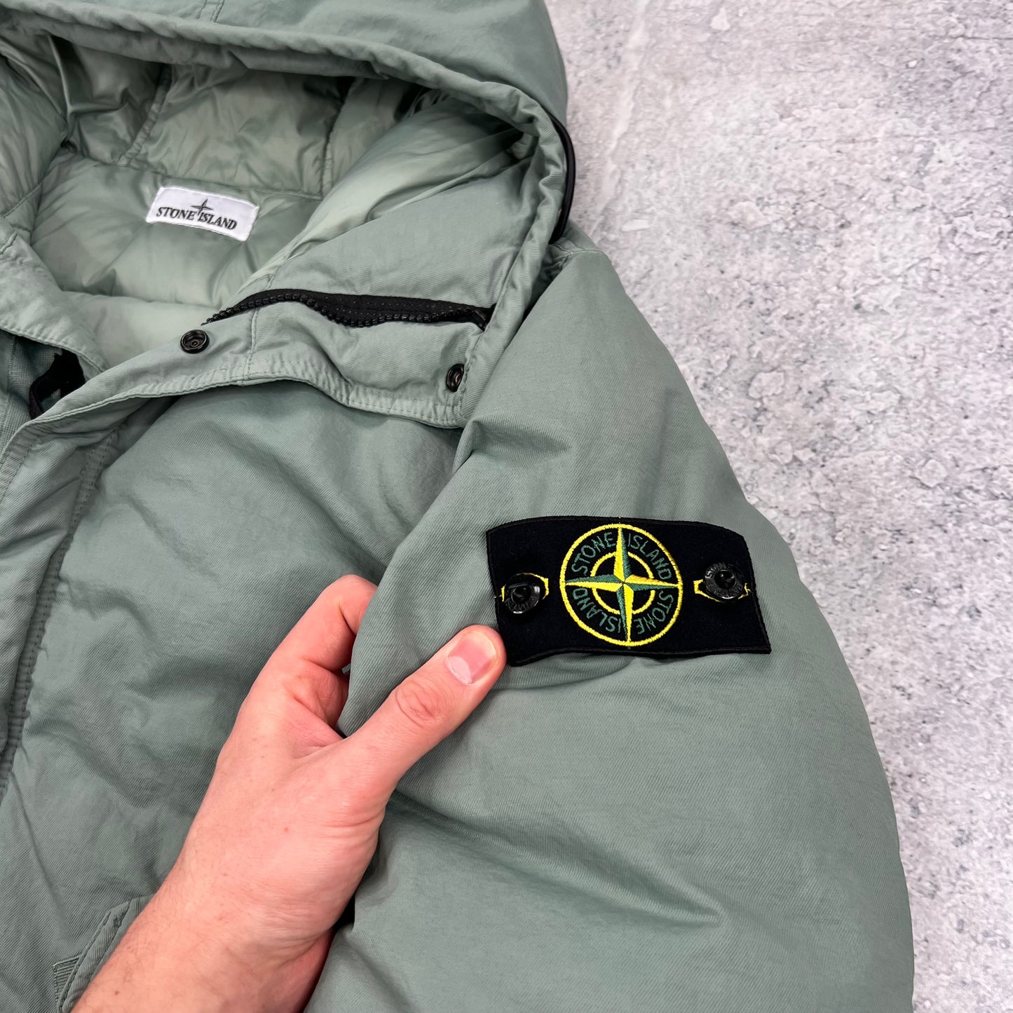 Stone Island Green Opaque Nylon Twill Down Jacket Large 26.5”
