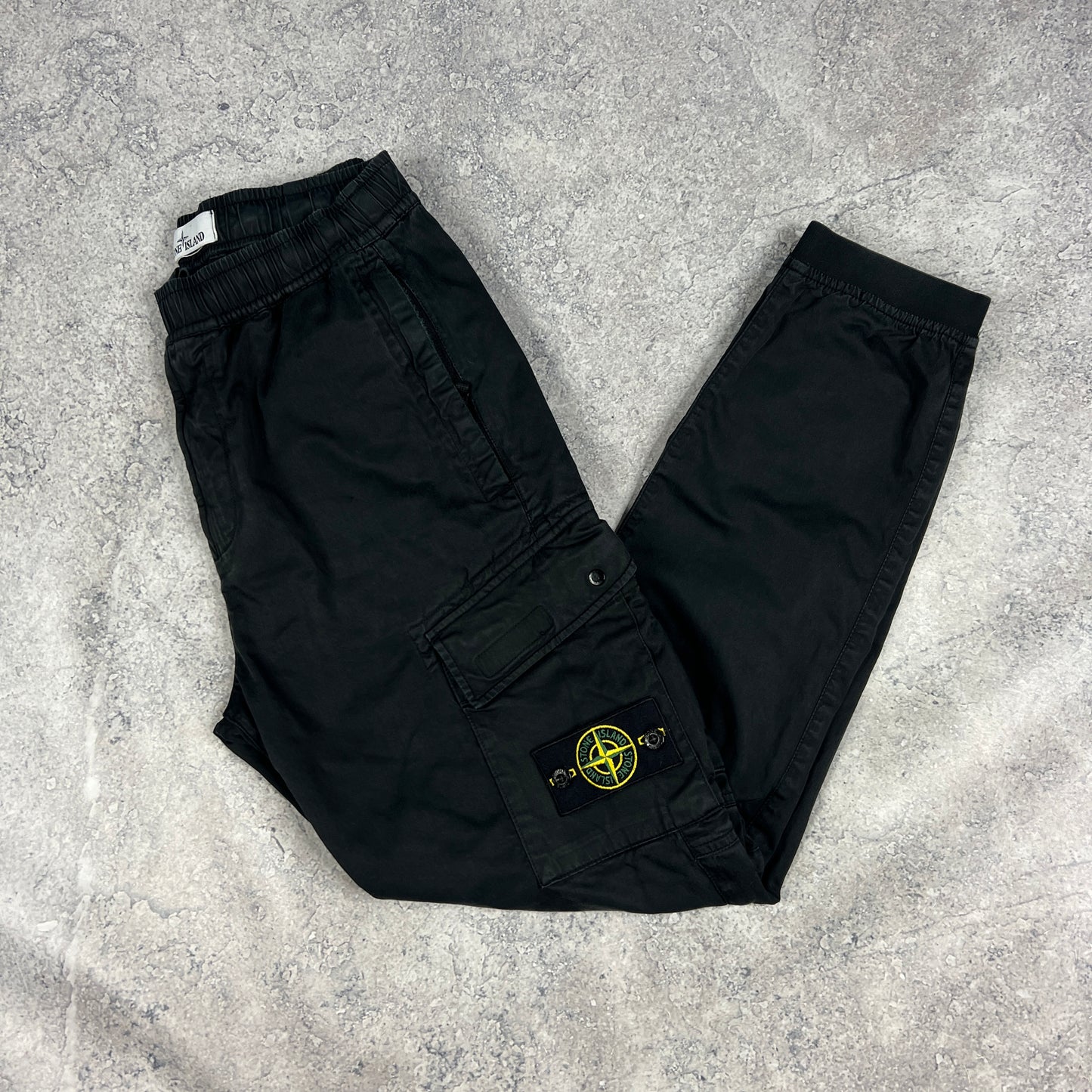 Stone Island Black Cuffed Cargo Trousers W30”