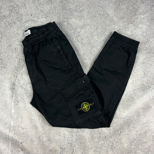 Stone Island Black Cuffed Cargo Trousers W30”