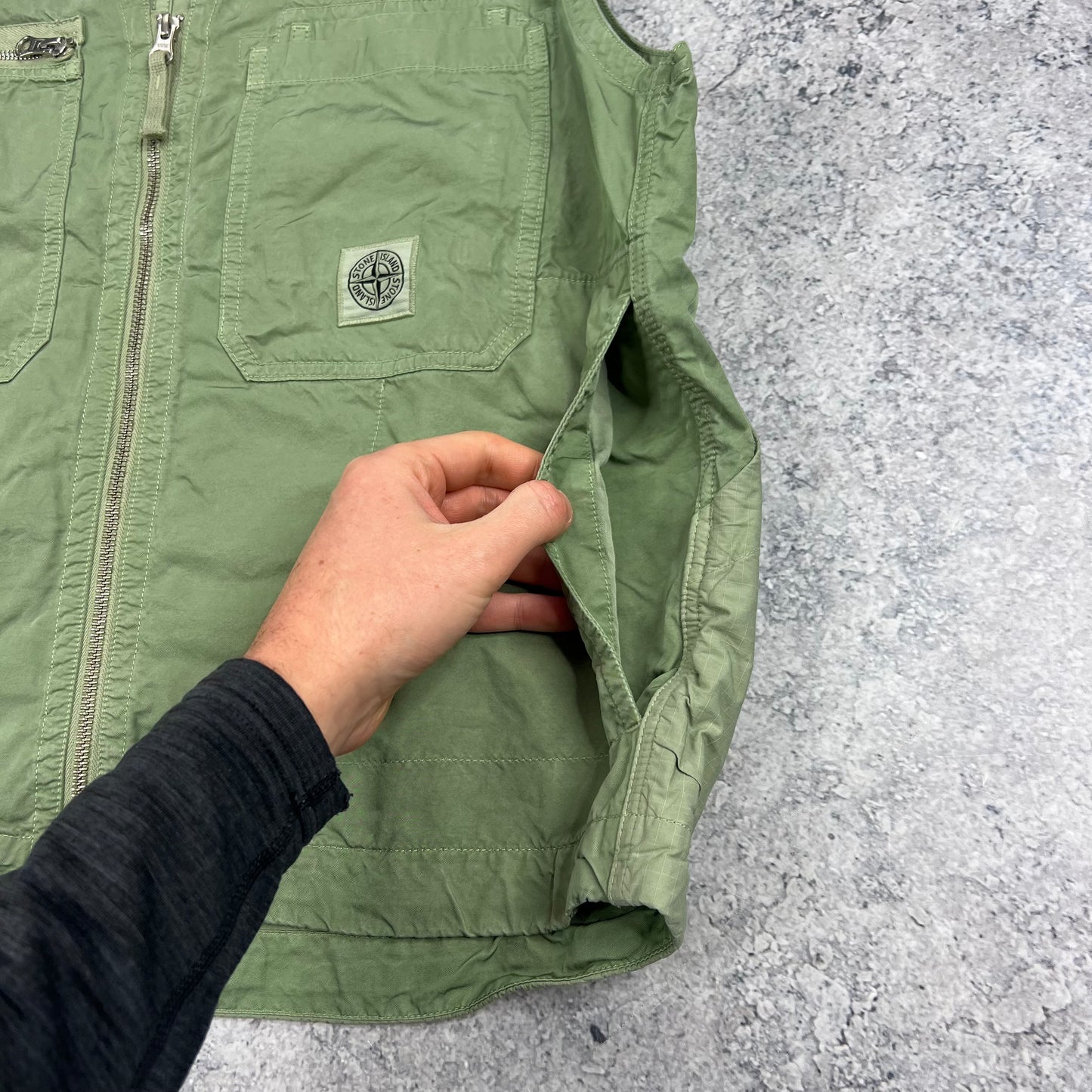 Stone Island Green Cupro Cotton Vest Large 22.5”