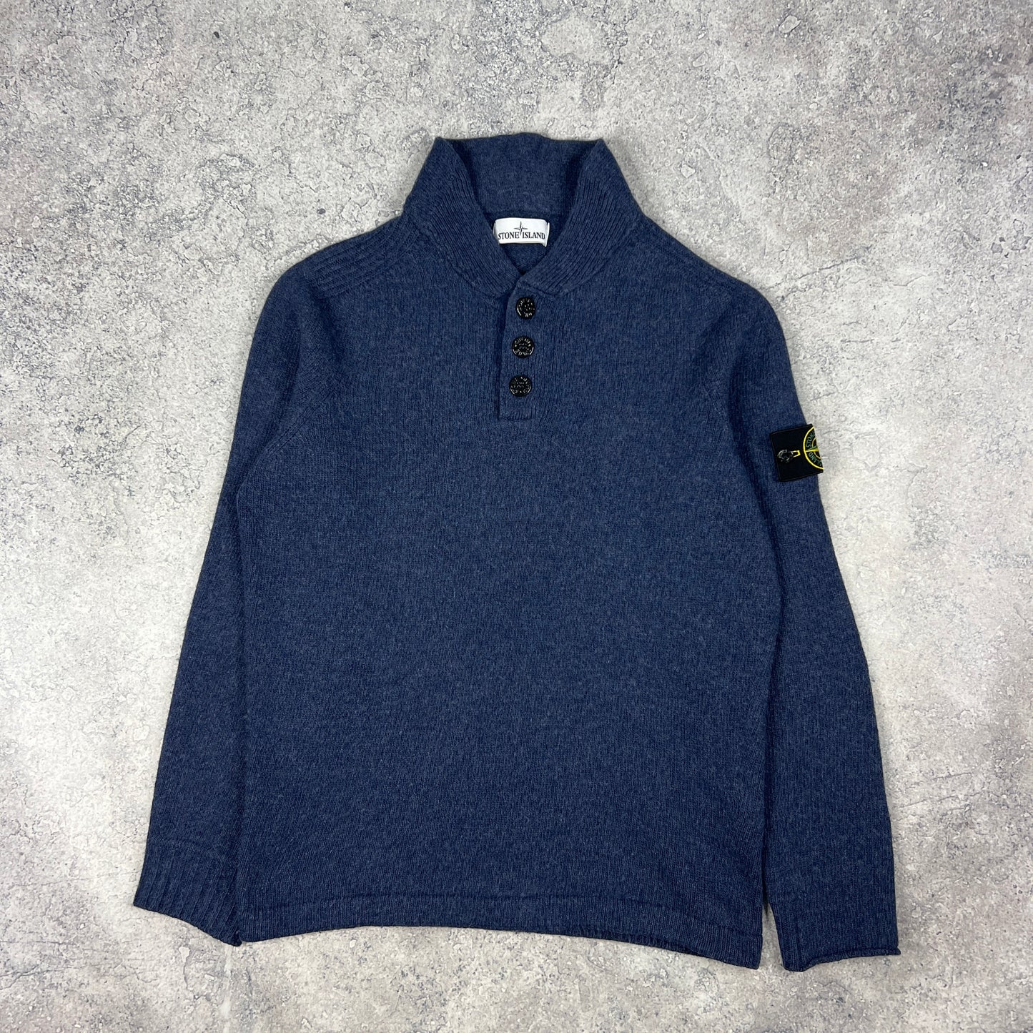 Stone Island Blue Wool Q Zip Knit Jumper Large 21.75”