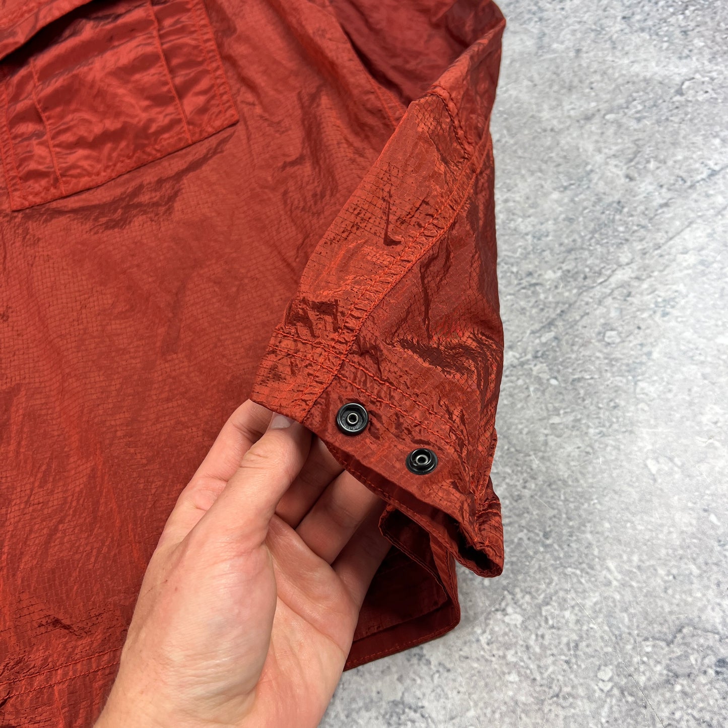 Stone Island Red Nylon Metal Ripstop Overshirt Large 22.5”