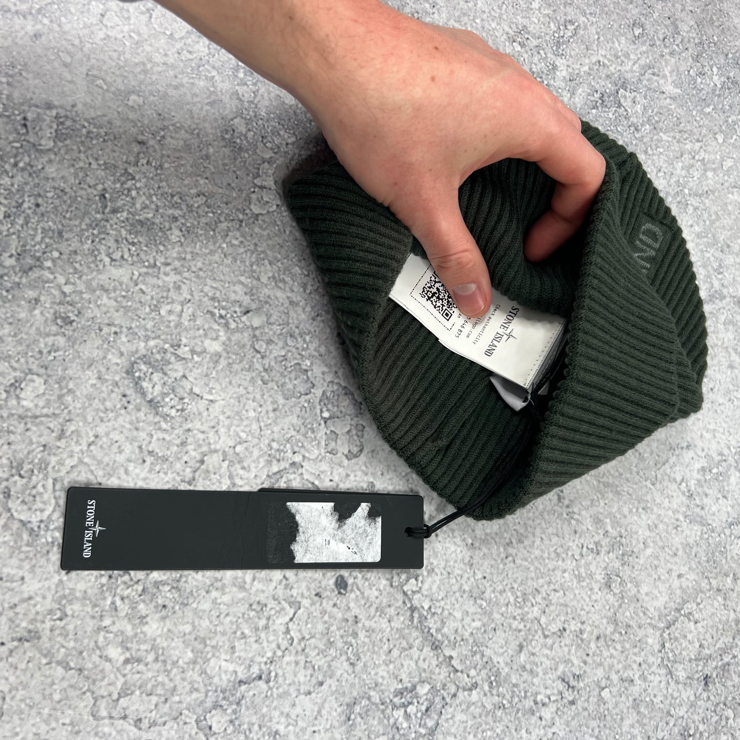 Stone Island Khaki Reflective Logo Beanie BNWT