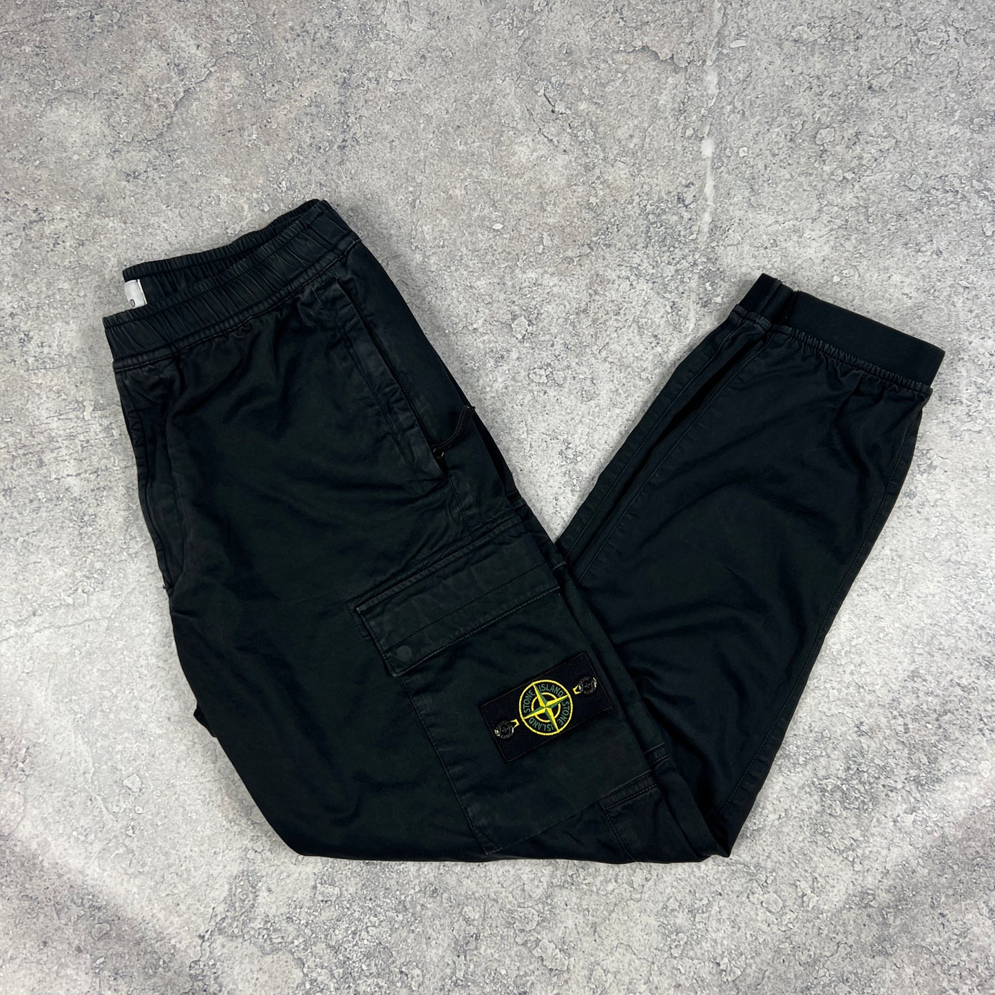Stone Island Black Cuffed Cargo Trousers W32”