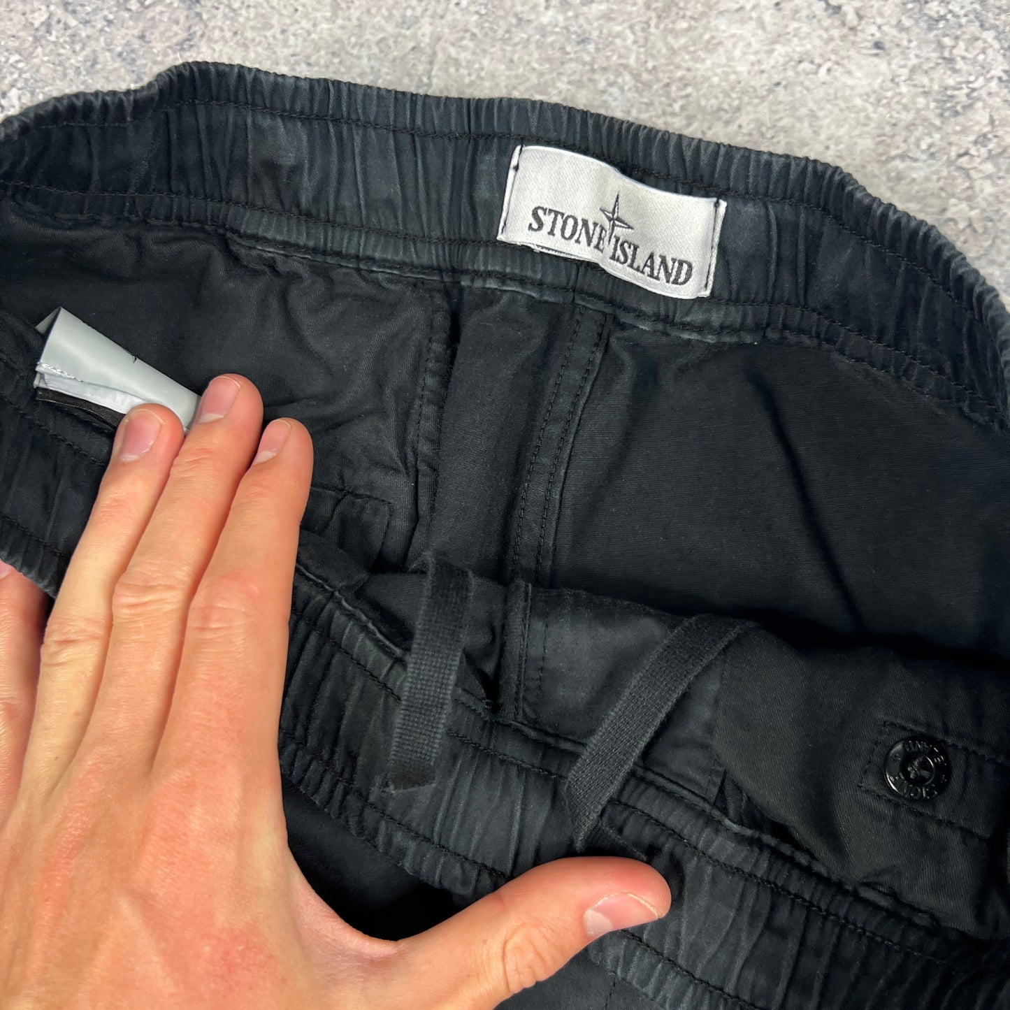 Stone Island Black Cuffed Cargo Trousers W32”