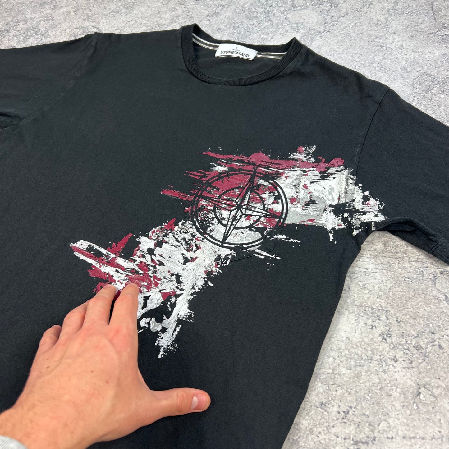 Stone Island Black Paint T-Shirt Large 20.5”